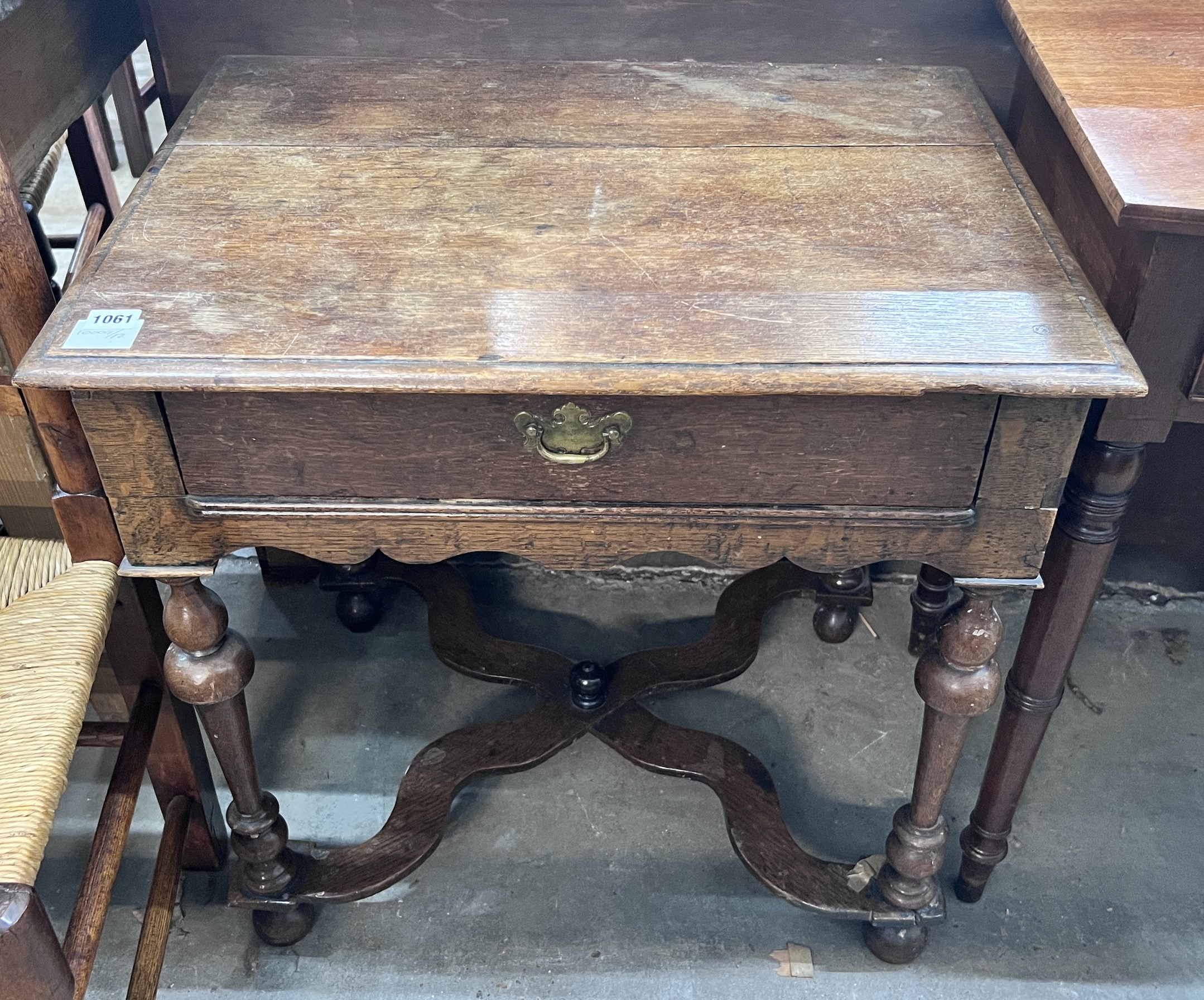 A William and Mary style oak side table, width 67cm, depth 50cm, height 68cm